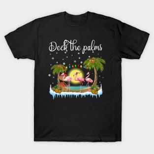 Deck the Palms Merry Flamingo Christmas T-Shirt